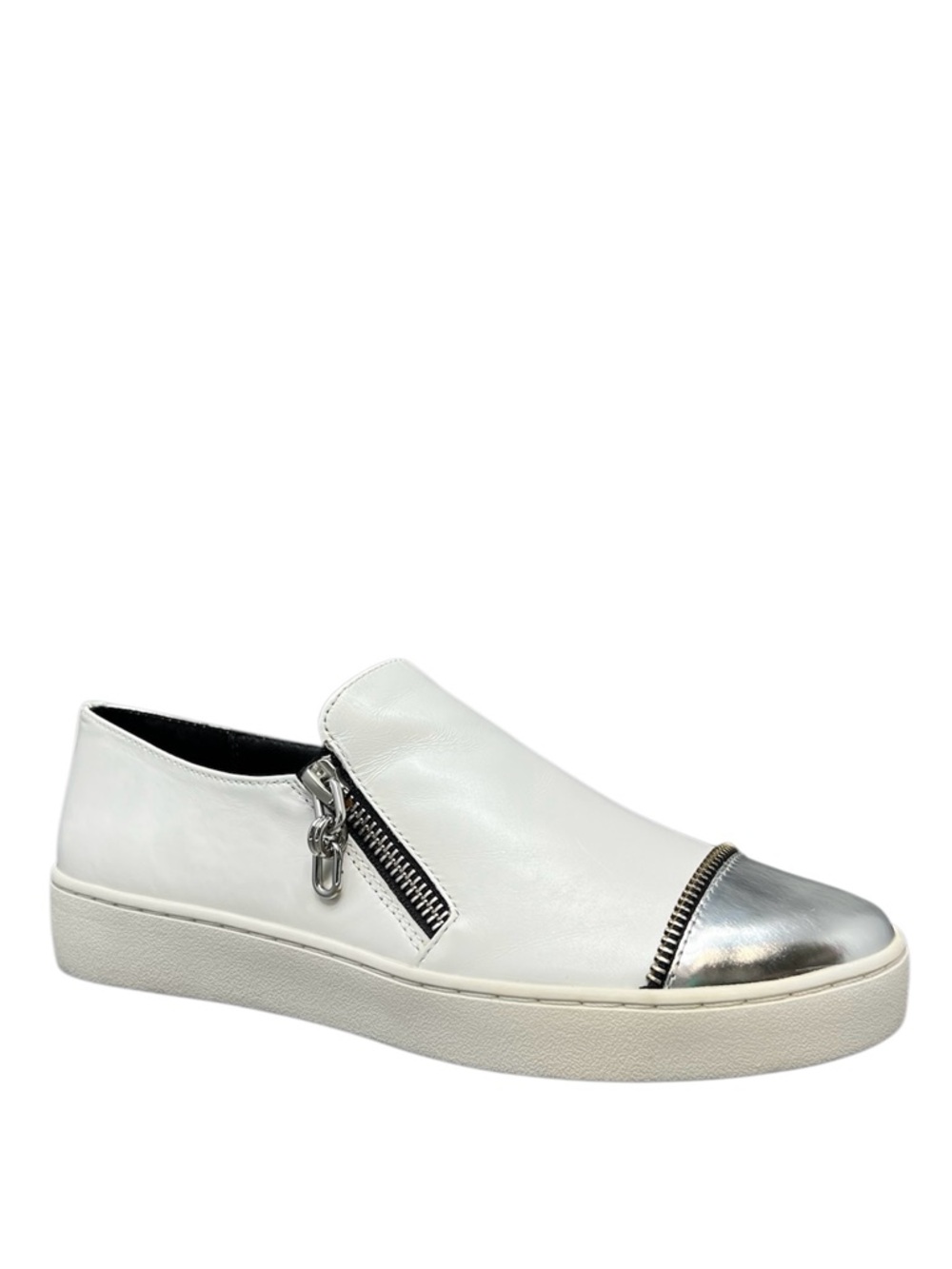 NEW Michael Kors Collection Grayson Leather Slip-On Sneakers Size 7 White Silver